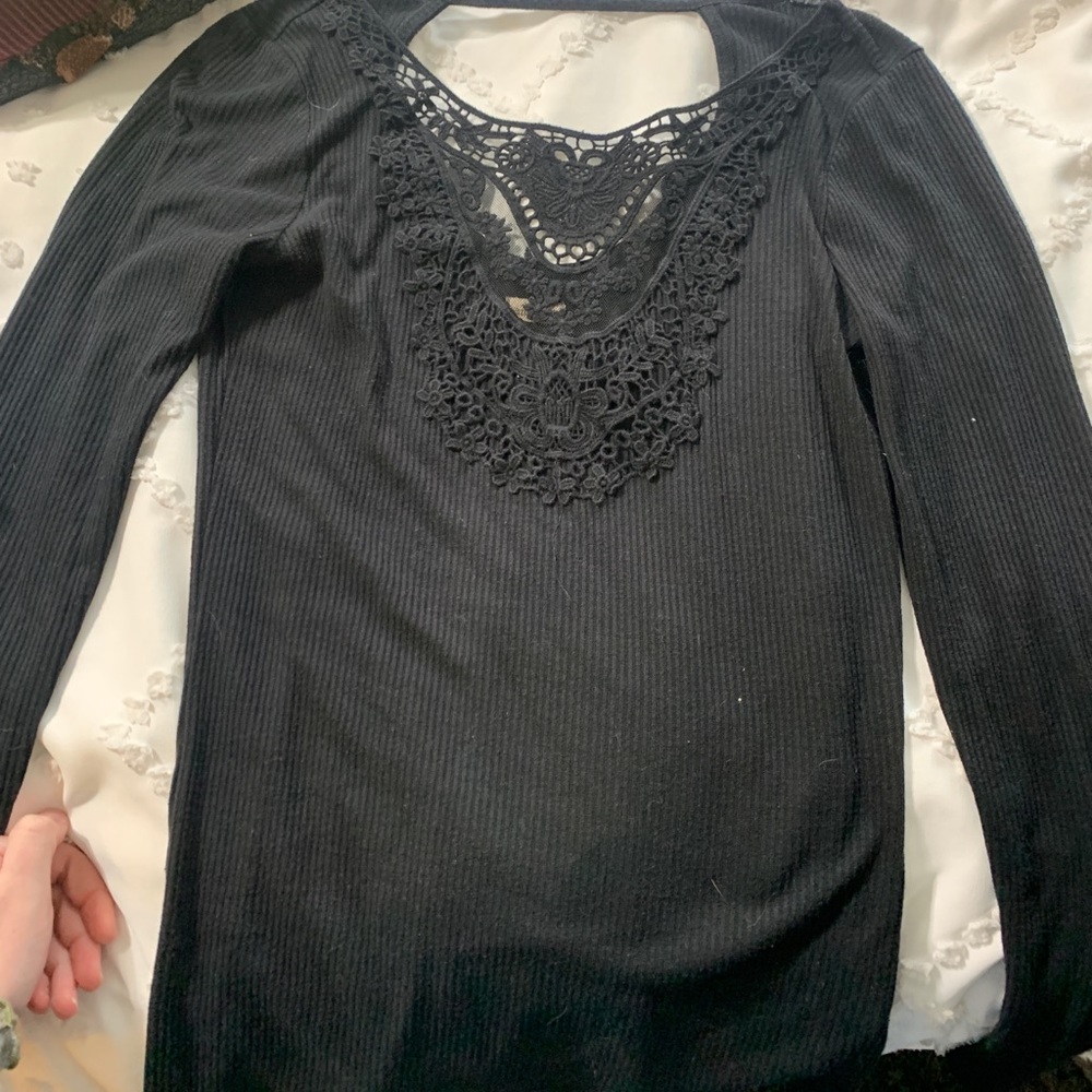 black ribbed and embroidered long sleeve